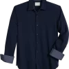 Con.Struct Four-Way Stretch Slim Fit Spread Collar Sport Shirt, Navy