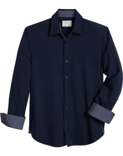Con.Struct Four-Way Stretch Slim Fit Spread Collar Sport Shirt, Navy