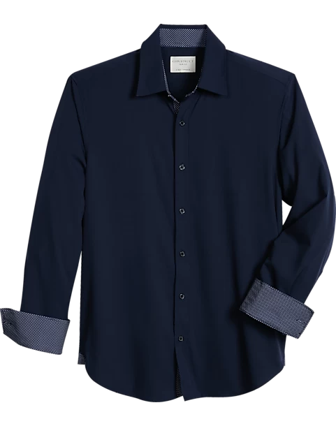 Con.Struct Four-Way Stretch Slim Fit Spread Collar Sport Shirt, Navy