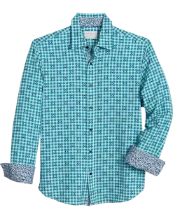 Con.Struct Slim Fit Spread Collar Sport Shirt Green And Blue