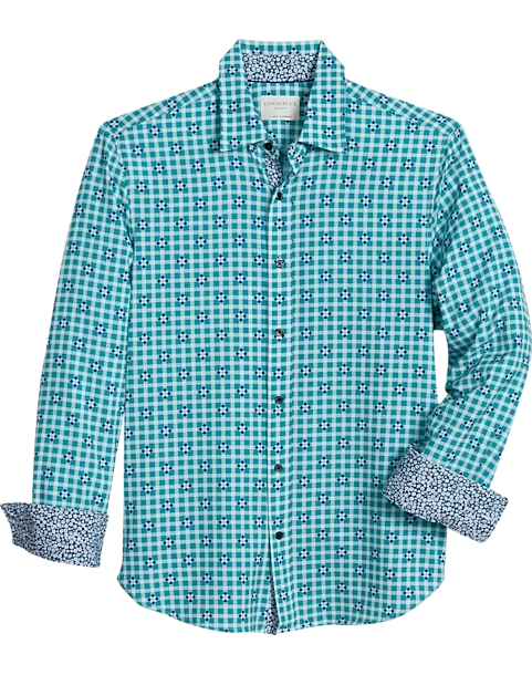 Con.Struct Slim Fit Spread Collar Sport Shirt Green And Blue
