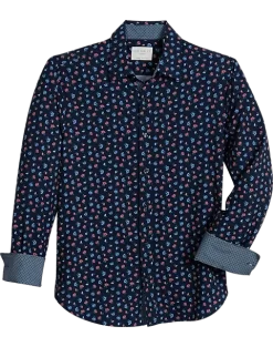 Con.Struct Slim Fit Spread Collar Sport Shirt Navy Floral