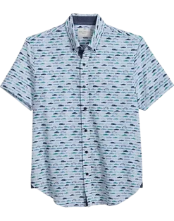 Con.Struct Slim Fit Short Sleeve Sport Shirt, Green & Blue Cars