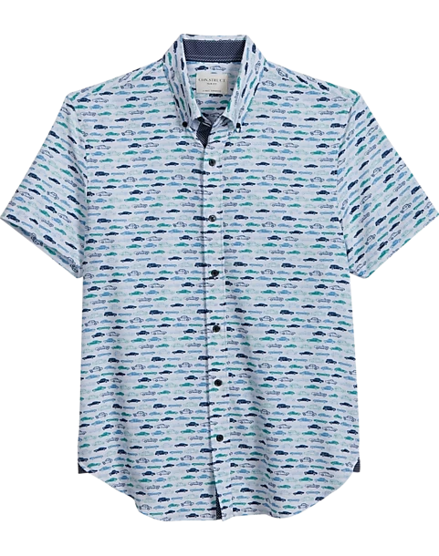 Con.Struct Slim Fit Short Sleeve Sport Shirt, Green & Blue Cars