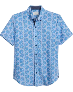 Con.Struct Slim Fit Short Sleeve Sport Shirt, Blue Palm Leaves & Pink Flamingos