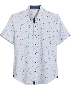 Con.Struct Slim Fit Short Sleeve Sport Shirt White & Blue Paisley