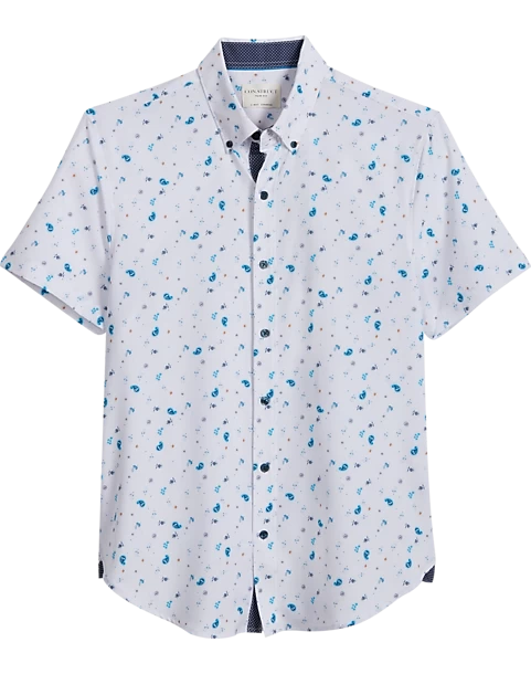 Con.Struct Slim Fit Short Sleeve Sport Shirt White & Blue Paisley