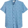 Con.Struct Slim Fit Short Sleeve Sport Shirt, Blue Chambray Sharks