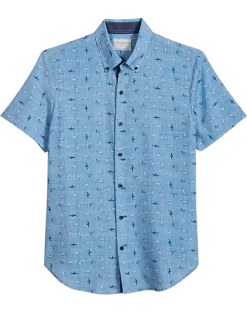 Con.Struct Slim Fit Short Sleeve Sport Shirt, Blue Chambray Sharks