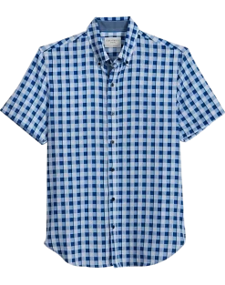 Con.Struct Slim Fit Short Sleeve Sport Shirt, White & Blue Gingham