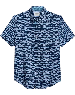 Con.Struct Slim Fit Short Sleeve Sport Shirt Navy & Blue Fish