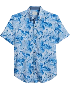 Con.Struct Slim Fit Short Sleeve Sport Shirt Blue Palm Leaf