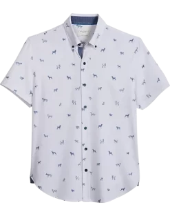 Con.Struct Slim Fit Short Sleeve Sport Shirt, White & Navy Dogs