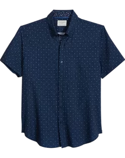 Con.Struct Slim Fit Short Sleeve Sport Shirt, Navy & White Dot