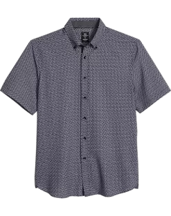 Michael Strahan Four-Way Stretch Modern Fit Short Sleeve Sport Shirt, Black Waves