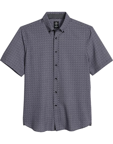 Michael Strahan Four-Way Stretch Modern Fit Short Sleeve Sport Shirt, Black Waves