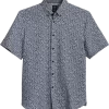 Michael Strahan Four-Way Modern Fit Button Down Collar Sport Shirt, Gray Floral