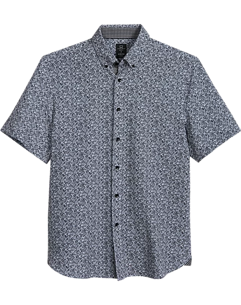 Michael Strahan Four-Way Modern Fit Button Down Collar Sport Shirt, Gray Floral