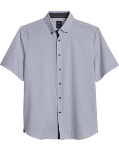 Michael Strahan Modern Fit Short Sleeve Sport Shirt White Woven Pattern