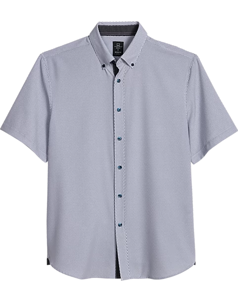 Michael Strahan Modern Fit Short Sleeve Sport Shirt White Woven Pattern