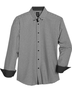 Michael Strahan Modern Fit Four-Way Stretch Sport Shirt, White & Gray Grid