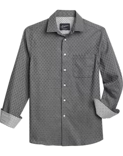 Egara Slim Fit Sport Shirt, Black Woven Grid