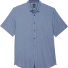 Michael Strahan Modern Fit 4-Way Stretch Short Sleeve Sport Shirt, Blue Cube Pattern