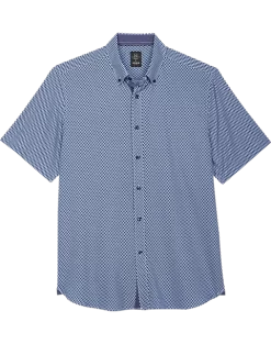 Michael Strahan Modern Fit 4-Way Stretch Short Sleeve Sport Shirt, Blue Cube Pattern