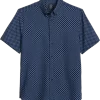 Michael Strahan Modern Fit 4-Way Stretch Short Sleeve Sport Shirt, Navy Square Check