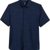 Michael Strahan Modern Fit Four-Way Stretch Short Sleeve Sport Shirt, Navy Pinwheel