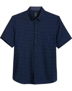 Michael Strahan Modern Fit Four-Way Stretch Short Sleeve Sport Shirt, Navy Pinwheel