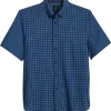 Michael Strahan Modern Fit 4-Way Stretch Short Sleeve Sport Shirt, Blue Check