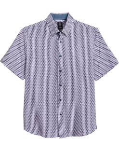 Michael Strahan Modern Fit 4-Way Stretch Short Sleeve Sport Shirt, Pink & Blue Oval