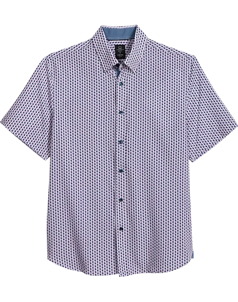 Michael Strahan Modern Fit 4-Way Stretch Short Sleeve Sport Shirt, Pink & Blue Oval