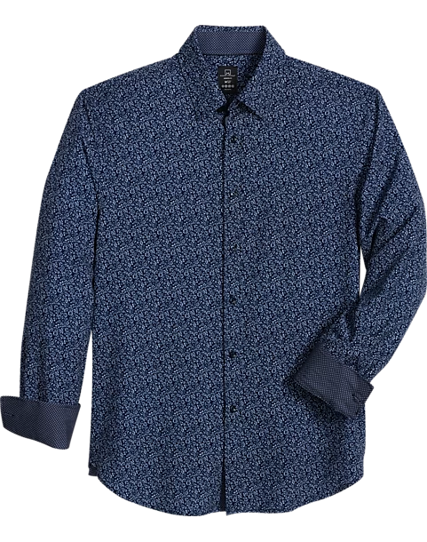 Michael Strahan Modern Fit Spread Collar Four-Way Stretch Sport Shirt, Navy Floral