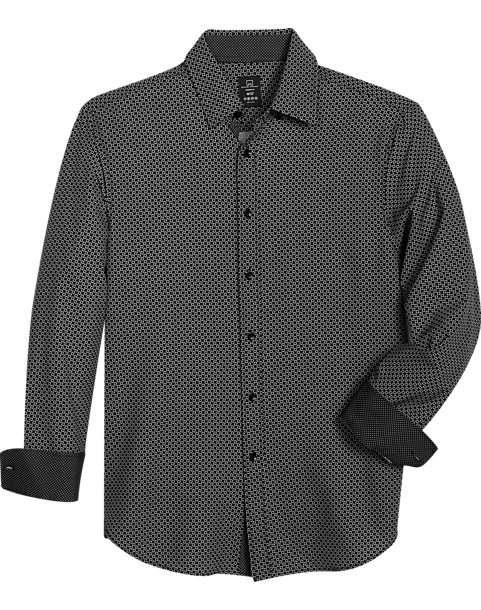 Michael Strahan Modern Fit 4-Way Stretch Sport Shirt Black Geo Starfish