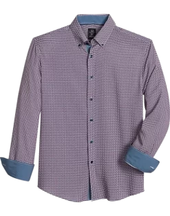 Michael Strahan Modern Fit Button-Down Collar 4-Way Stretch Sport Shirt Pink Grid