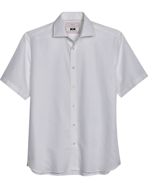 Joseph Abboud Modern Fit Short Sleeve Linen-Blend Sport Shirt, White