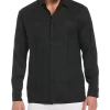 Cubavera Modern Fit Linen Guayabera Shirt, Black