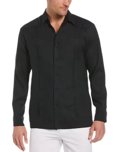 Cubavera Modern Fit Linen Guayabera Shirt, Black