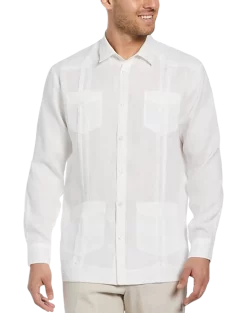 Cubavera Modern Fit Linen Guayabera Shirt, White