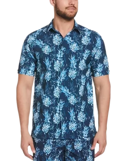 Cubavera Modern Fit 4-Way Stretch Sport Shirt, Blue Pineapple Print