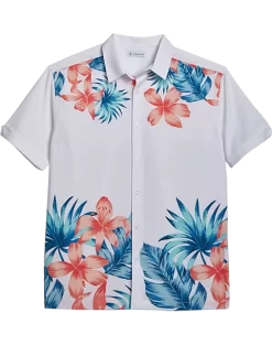 Cubavera Modern Fit 4-Way Stretch Sport Shirt, White Tropical Print