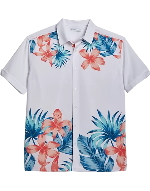 Cubavera Modern Fit 4-Way Stretch Sport Shirt, White Tropical Print