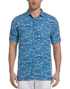 Cubavera Modern Fit 4-Way Stretch Sport Shirt, Medium Blue Textured Wave