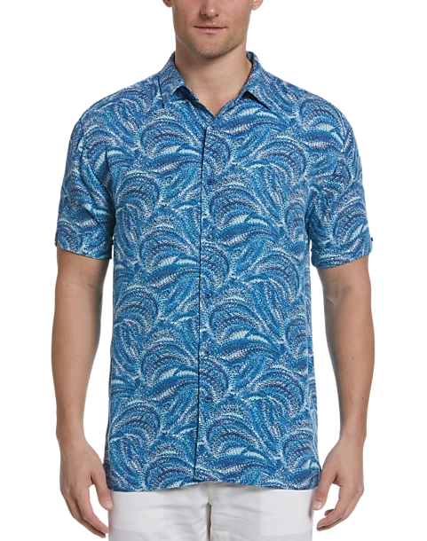 Cubavera Modern Fit 4-Way Stretch Sport Shirt, Medium Blue Textured Wave