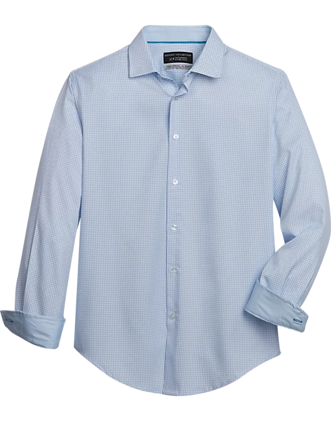 Report Collection Slim Fit Four-Way Stretch Sport Shirt, Light Blue Mini Box Print