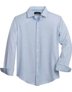 Report Collection Slim Fit Four-Way Stretch Sport Shirt, Light Blue Geo Print