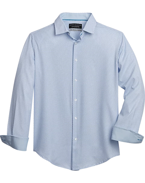 Report Collection Slim Fit Four-Way Stretch Sport Shirt, Light Blue Geo Print