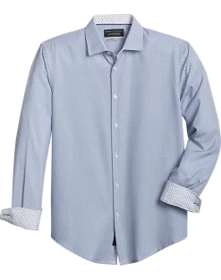 Report Collection Slim Fit Four-Way Stretch Sport Shirt, Navy Woven Motif